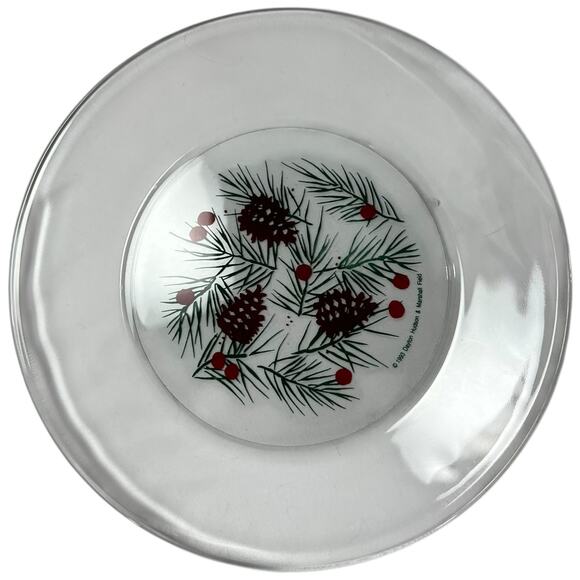 90s Christmas Pine Branch Berry Glass Plate Vintage Holiday Decor - Picture 11 of 16